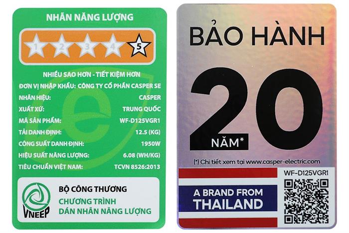 Máy giặt Casper Inverter 12.5 kg WF-D125VGR1