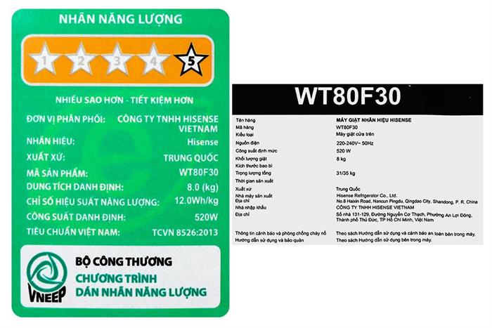 Máy giặt Hisense 8 kg WT80F30