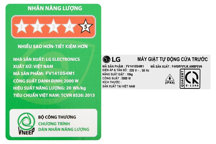 Máy giặt LG Inverter 10 kg FV1410S4M1