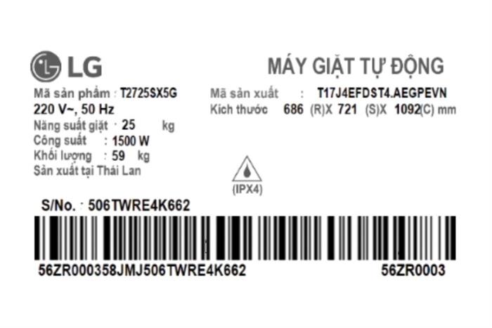 Máy giặt LG AI DD Inverter 25 kg T2725SX5G