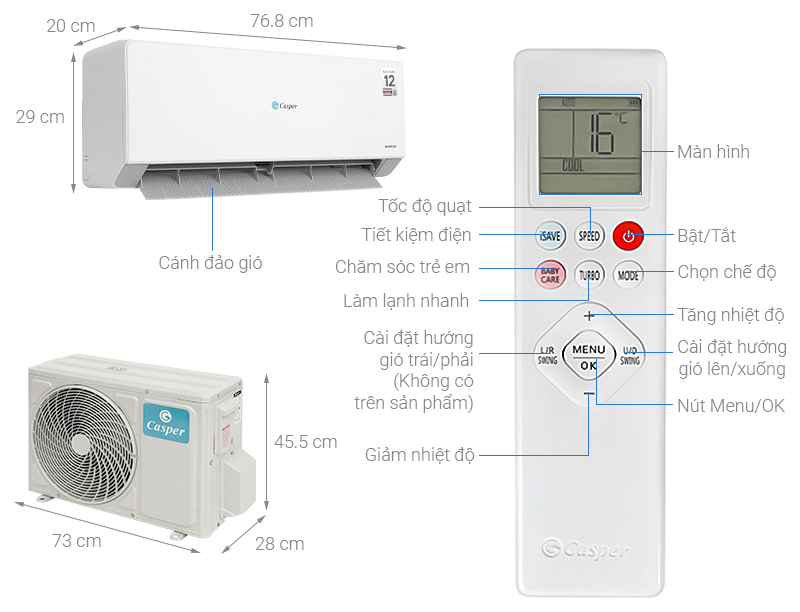 Máy lạnh Casper Inverter 1.5 HP QC-12IU36A