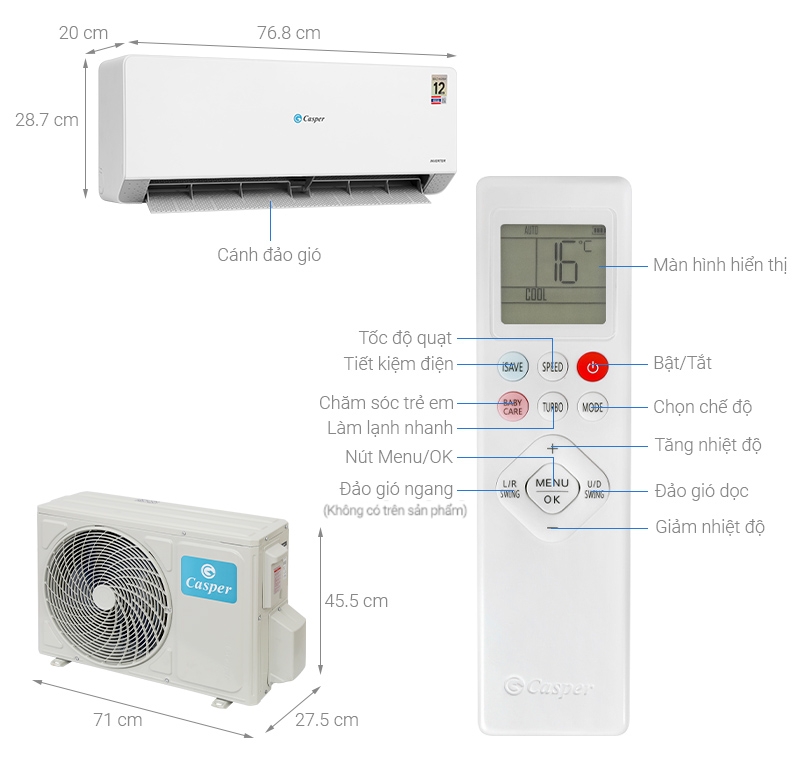 Máy lạnh Casper Inverter 1 HP QC-09IU36A