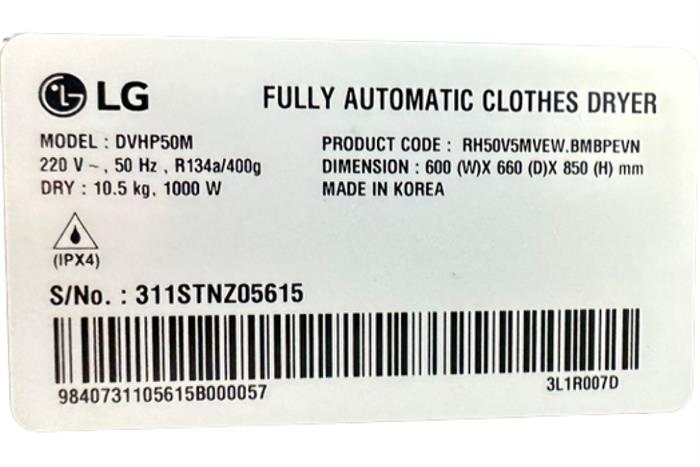 Máy sấy bơm nhiệt LG 10.5 kg DVHP50M