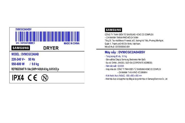 Máy sấy bơm nhiệt Samsung Inverter 9 kg DV90CGC2A0AB/SV