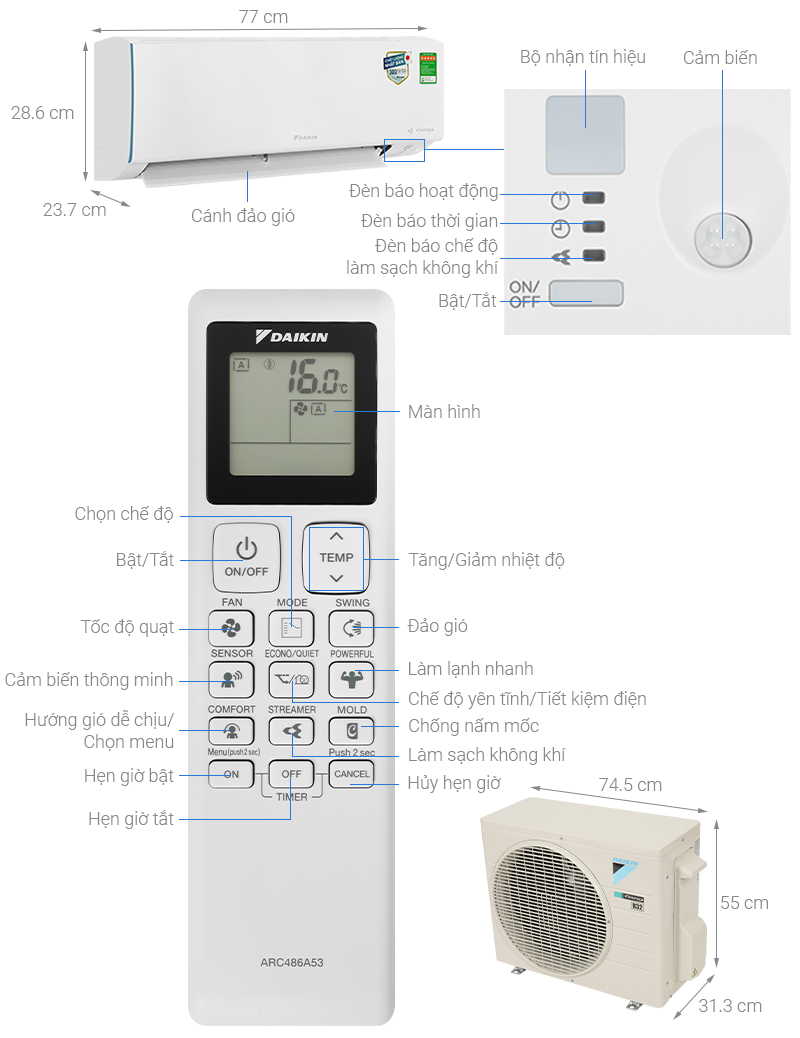 Máy lạnh 2 chiều Daikin Inverter 1 HP ATHF25XVMV