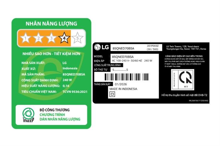 Smart Tivi QNED LG AI 4K 85 inch 85QNED70BSA
