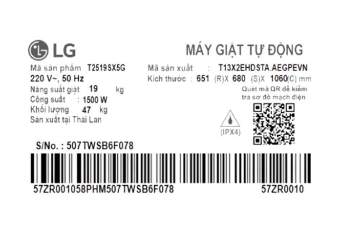 Máy giặt LG Inverter 19 kg T2519SX5G