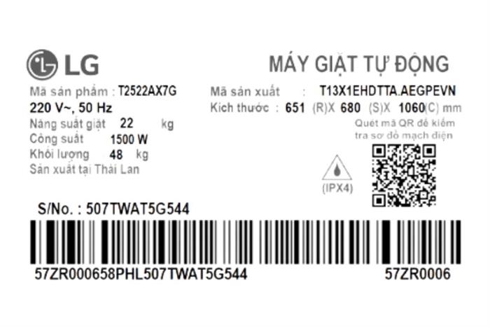 Máy giặt LG Inverter 22 kg T2522AX7G