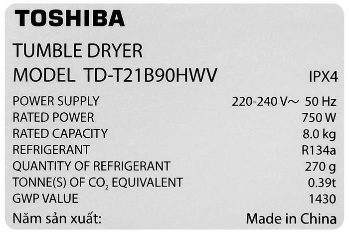 Máy sấy bơm nhiệt Toshiba 8 kg TD-T21B90HWV(MG)
