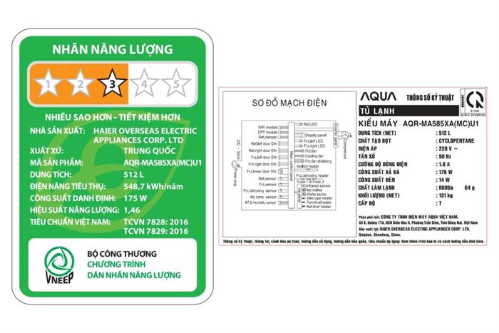 Tủ lạnh Aqua Inverter 512 lít Multi Door AQR-MA585XA(MC)U1
