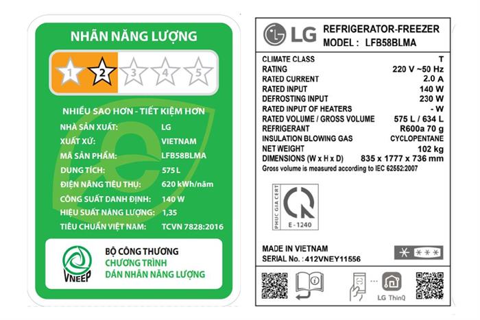 Tủ lạnh LG Inverter 574 lít LFB58BLMA