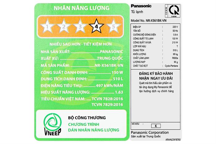 Tủ lạnh Panasonic Inverter 510 lít Multi Door NR-X561BK-VN​