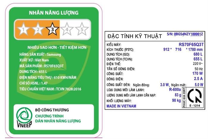 Tủ lạnh Samsung Inverter 655 lít Side By Side RS70F65Q3TSV