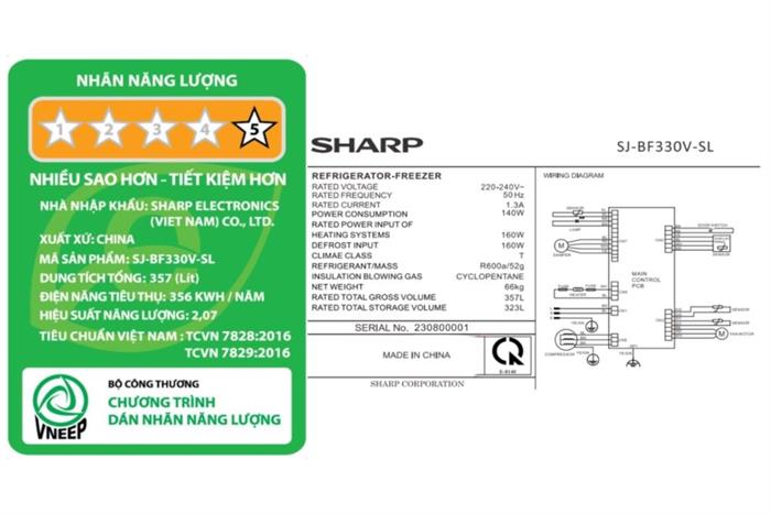 Tủ lạnh Sharp Inverter 323 lít SJ-BF330V-SL