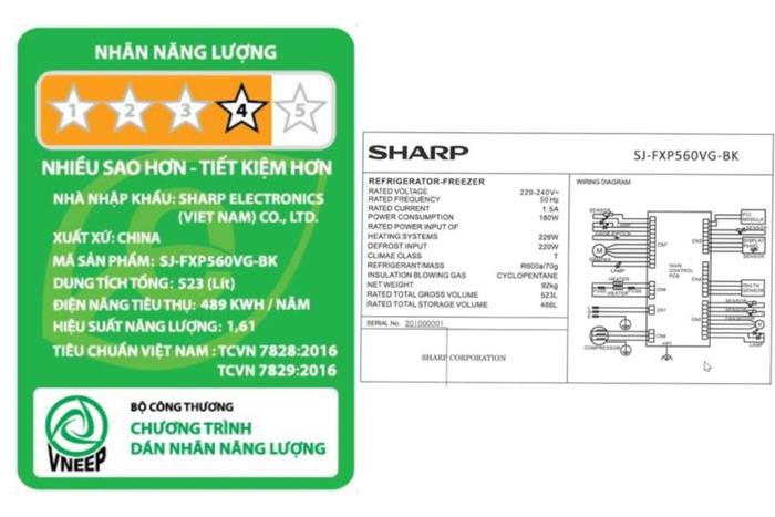 Tủ lạnh Sharp Inverter 466 lít Multi Door SJ-FXP560VG-BK