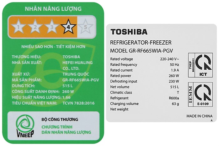 Tủ lạnh Toshiba Inverter 515 lít Multi Door GR-RF665WIA-PGV(22)-XK