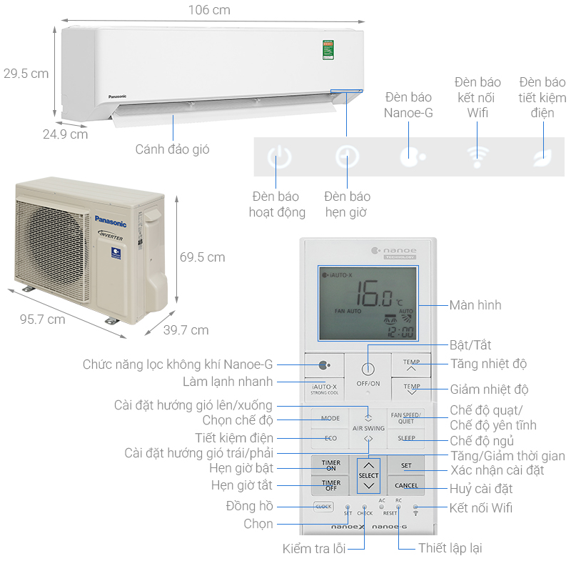 Máy lạnh Panasonic 24000 BTU Inverter 2.5 HP CU/CS-U24BKH-8