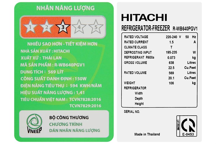 Tủ lạnh Hitachi Inverter 569 lít R-WB640PGV1 GCK