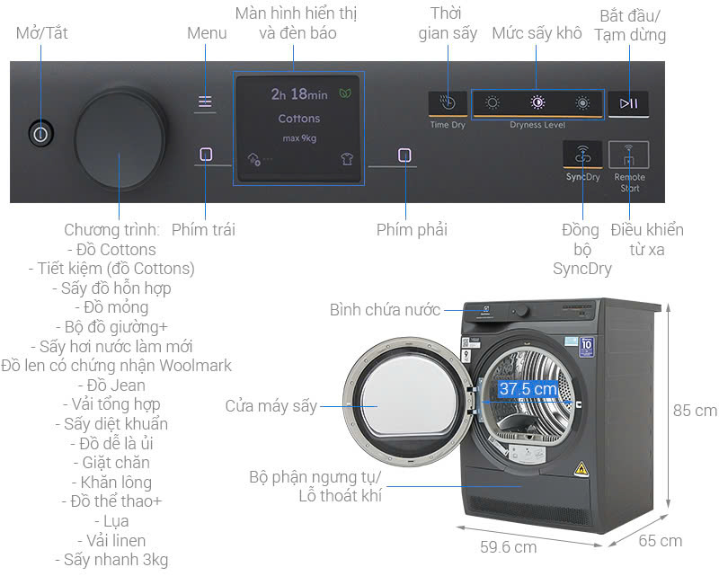 Máy sấy bơm nhiệt Heatpump Inverter Electrolux 9kg EDH902R9SC