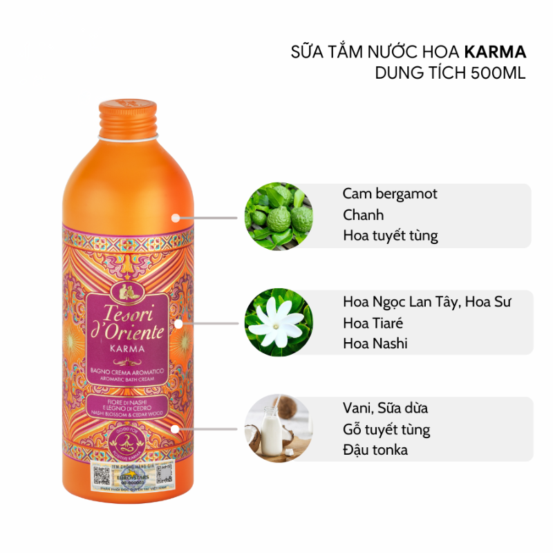 Sữa tắm nước hoa Ý Tesori d'Oriente chính hãng 500ml kèm vòi
