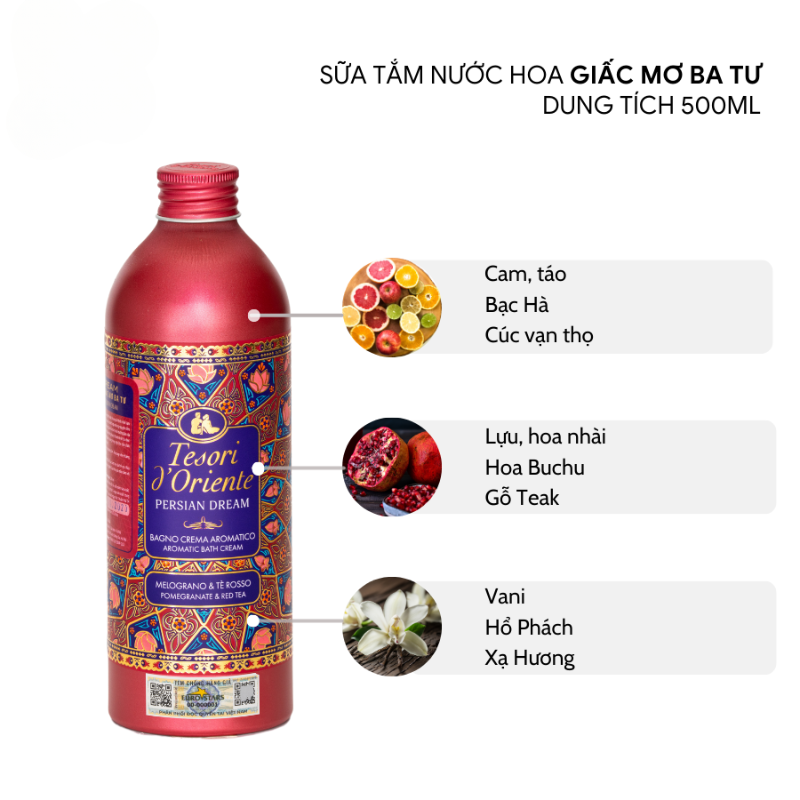 Sữa tắm nước hoa Ý Tesori d'Oriente chính hãng 500ml kèm vòi