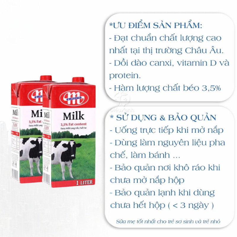Thùng 12 Hộp Sữa Ba Lan Sữa MLEKOVITA Sữa Tươi Nguyên Kem 1 L Sữa Nhập Khẩu