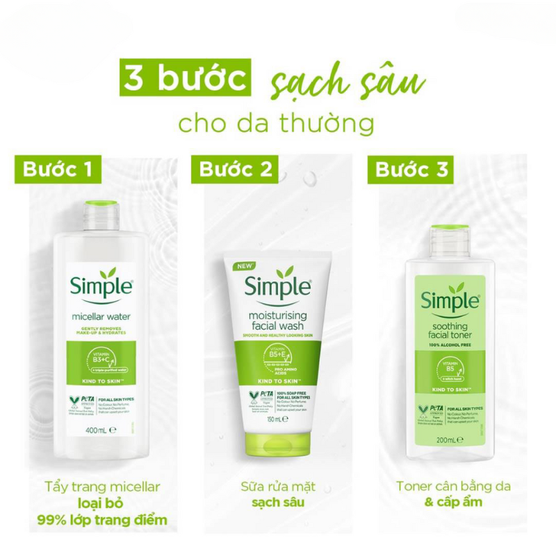 Nước Tẩy Trang Simple Làm Sạch Trang Điểm Vượt Trội 400ml