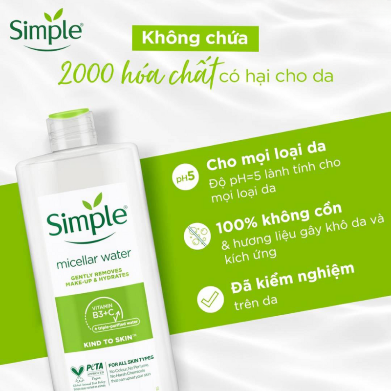 Nước Tẩy Trang Simple Làm Sạch Trang Điểm Vượt Trội 400ml