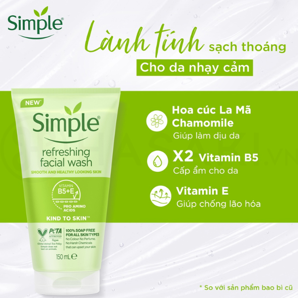Sữa Rửa Mặt Simple Giúp Da Sạch Thoáng Dạng Gel 150ml
