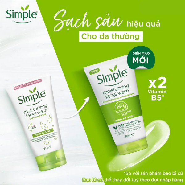 Sữa Rửa Mặt Simple Dưỡng Ẩm Cho Da Khỏe Và Mịn Màng 150ml Moisturising Facial Wash