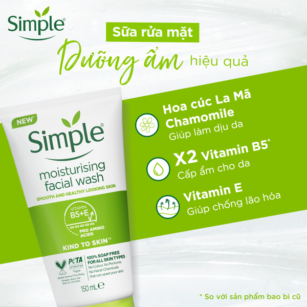 Sữa Rửa Mặt Simple Dưỡng Ẩm Cho Da Khỏe Và Mịn Màng 150ml Moisturising Facial Wash