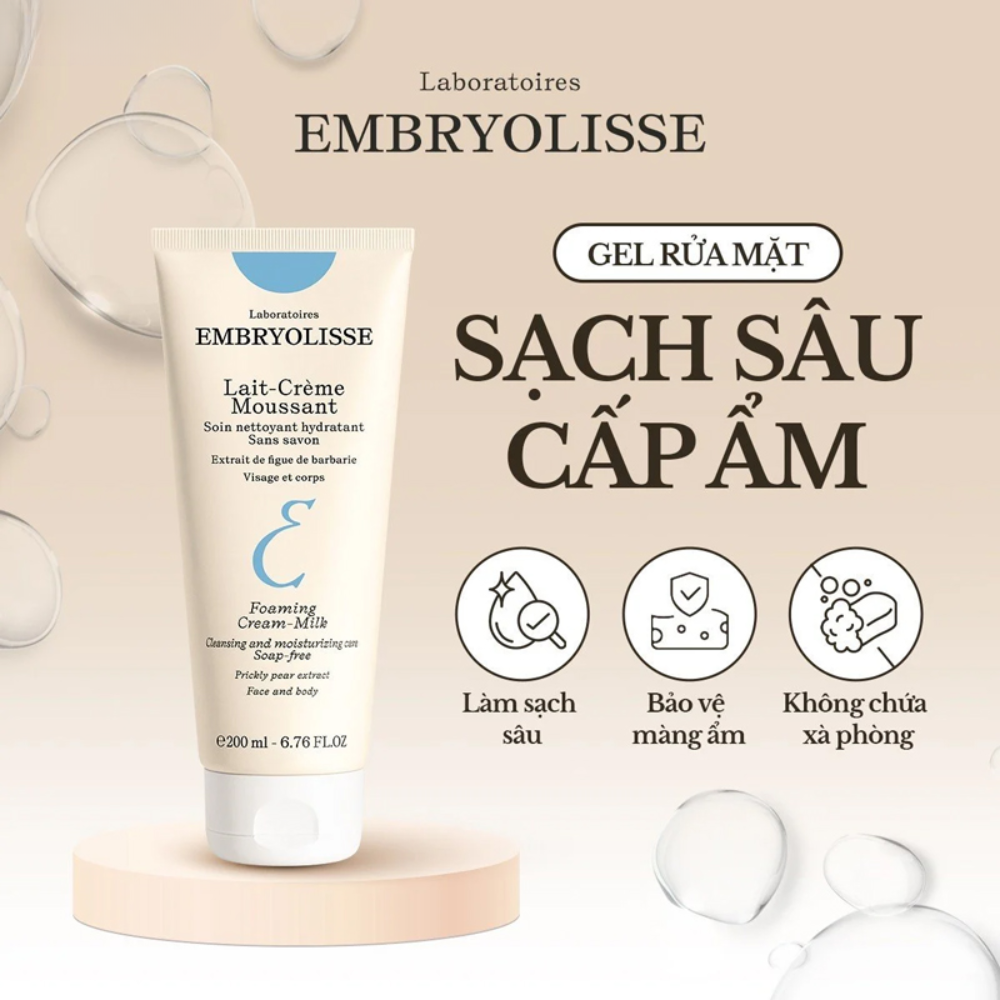 Sữa Rửa Mặt Embryolisse Làm Sạch Sâu, Chống Oxy Hóa 200ml Lait-Creme Moussant