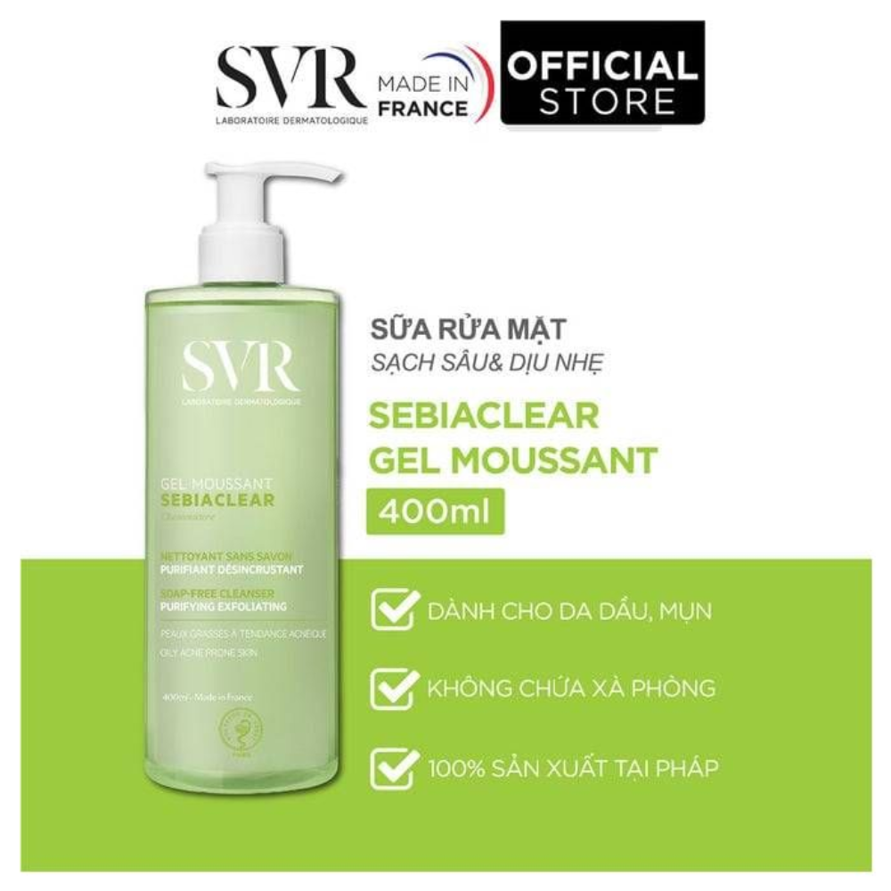 Gel Rửa Mặt SVR Không Chứa Xà Phòng Cho Da Dầu 400ml Sebiaclear Gel Moussant