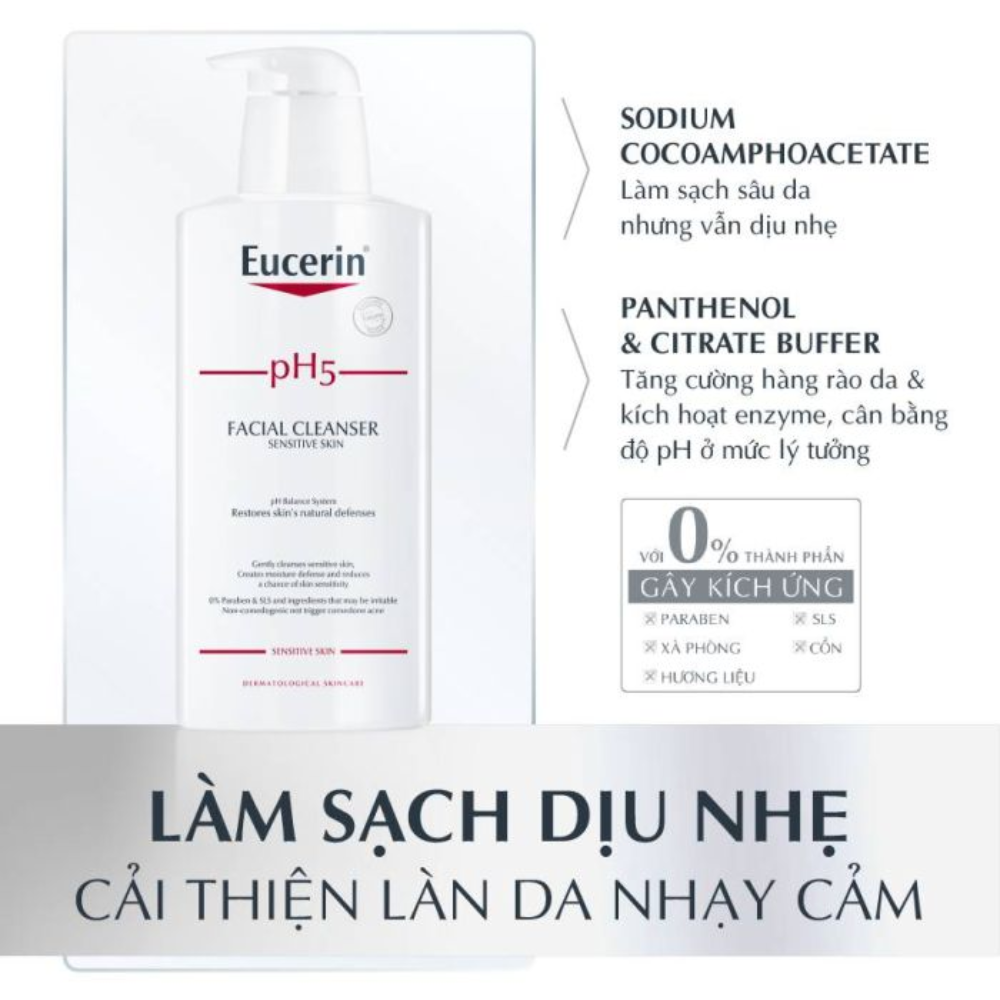 Sữa Rửa Mặt Eucerin Dịu Nhẹ Cho Da Nhạy Cảm 400ml pH5 Facial Cleanser Sensitive Skin
