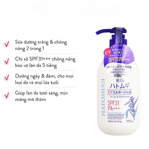 Sữa Dưỡng Thể Chống Nắng - Dưỡng Ẩm Hatomugi SPF31 250ml