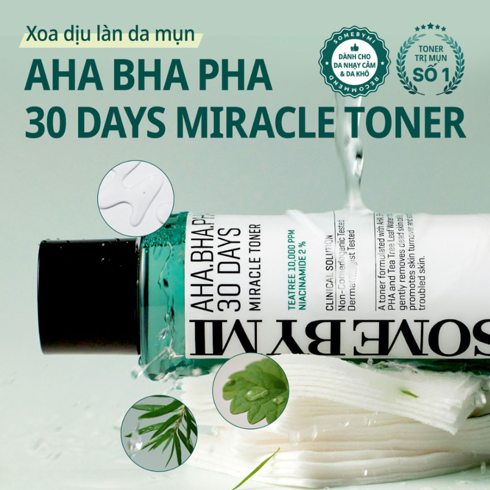 Nước Hoa Hồng Some By Mi AHA-BHA-PHA Dành Cho Da Mụn 150ml Miracle Toner AHA-BHA-PHA 30 Days