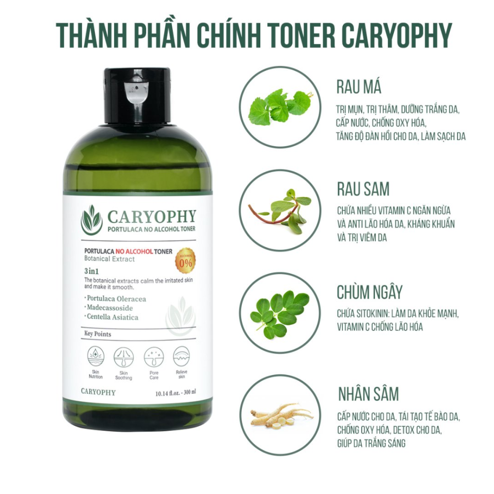 Nước Hoa Hồng Caryophy Ngừa Mụn Kiềm Dầu Giảm Thâm 300ml Portulaca Toner