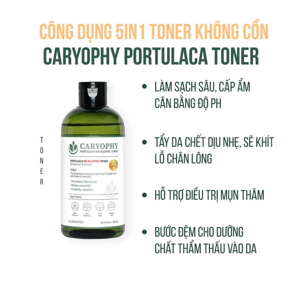 Nước Hoa Hồng Caryophy Ngừa Mụn Kiềm Dầu Giảm Thâm 300ml Portulaca Toner