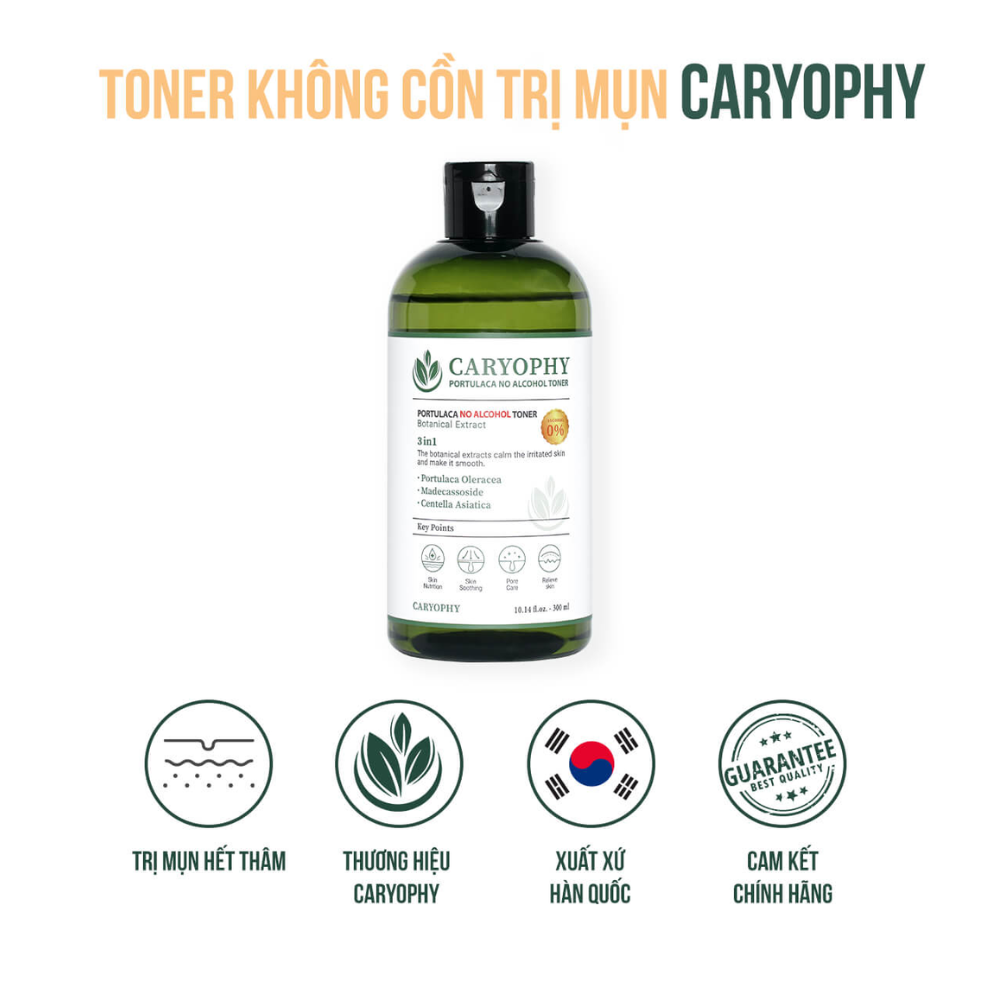 Nước Hoa Hồng Caryophy Ngừa Mụn Kiềm Dầu Giảm Thâm 300ml Portulaca Toner