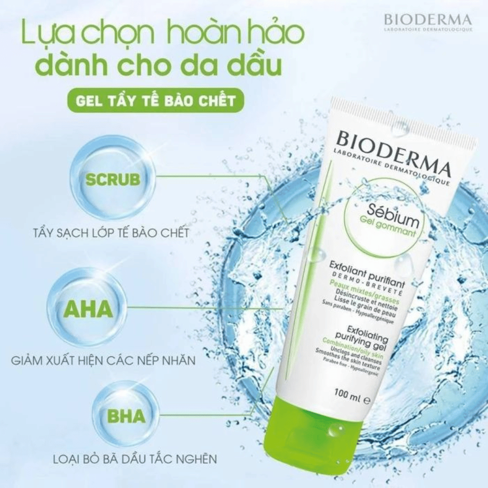 Tẩy Tế Bào Chết Bioderma Dành Cho Da Dầu, Hỗn Hợp 100ml Sebium Gel Gommant