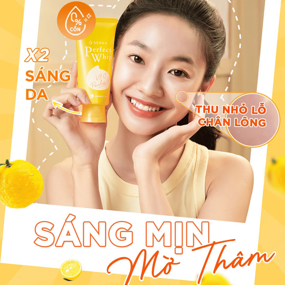 Sữa Rửa Mặt Senka Dưỡng Sáng Mờ Thâm 100g Perfect Whip Vit C