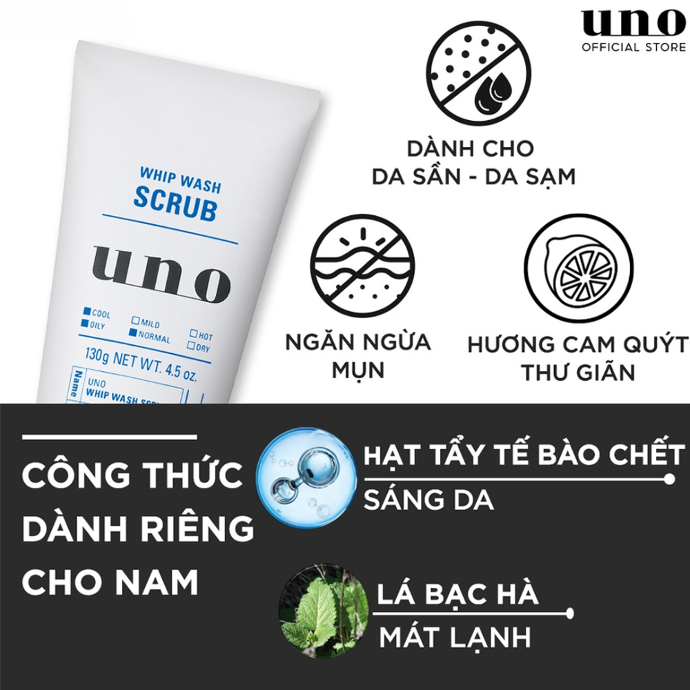 Sữa Rửa Mặt Uno Tạo Bọt Sạch Nhờn Cho Da Dầu 130g Whip Wash Black