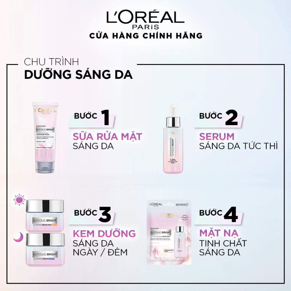 Sữa Rửa Mặt L'Oreal Paris Glycolic Bright Sáng Da 100ml Glycolic-Bright Glowing Daily Cleanser Foam