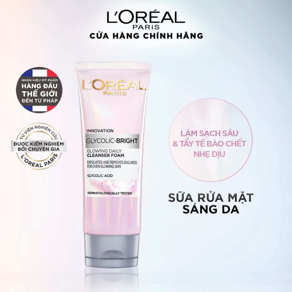 Sữa Rửa Mặt L'Oreal Paris Glycolic Bright Sáng Da 100ml Glycolic-Bright Glowing Daily Cleanser Foam