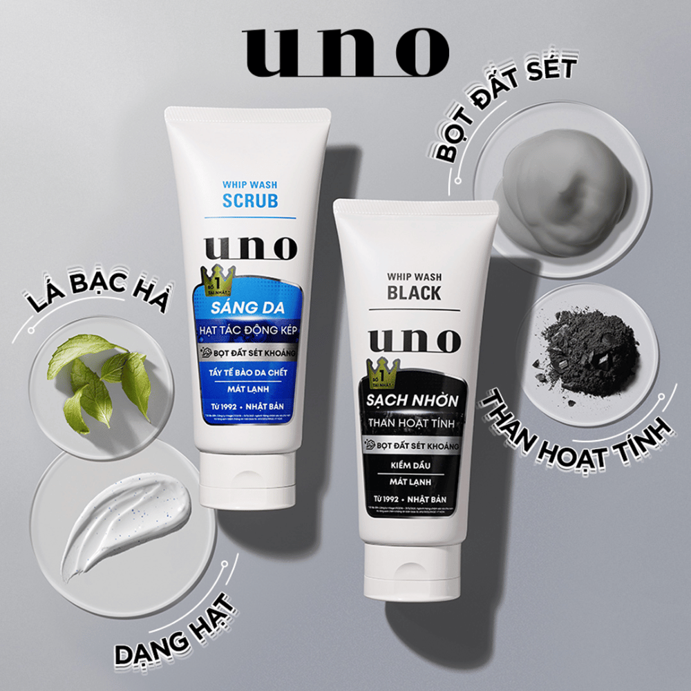 Sữa Rửa Mặt Uno Tạo Bọt Sạch Nhờn Cho Da Dầu 130g Whip Wash Black