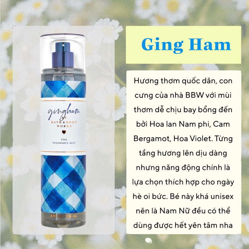 Xịt Thơm Toàn Thân Gingham Xanh Body Mist Bath & Body Work 236ml