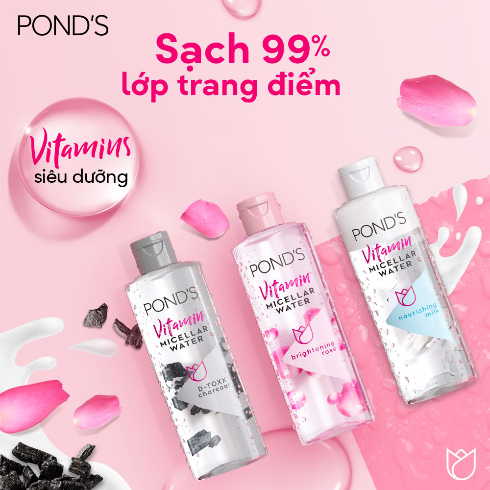 Nước Tẩy Trang Pond's Vitamin, Tinh Than Tre Sạch Sâu 400ml