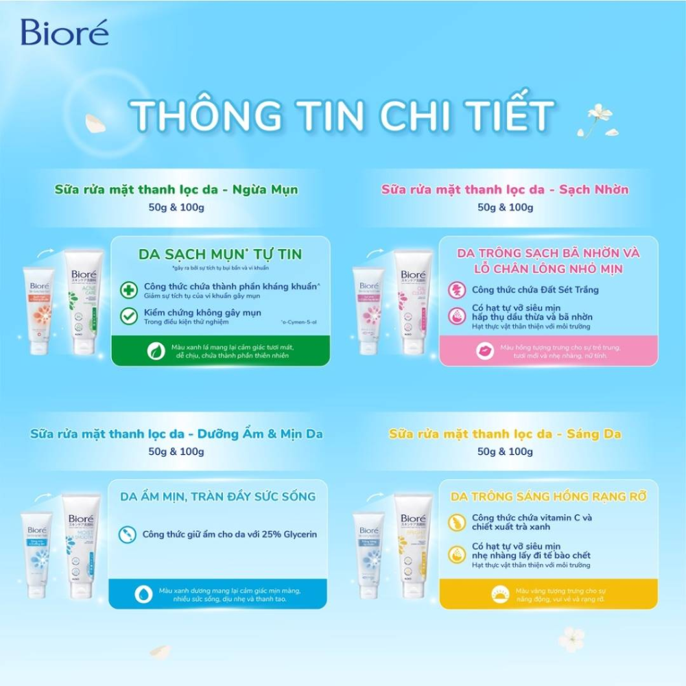 Sữa Rửa Mặt Bioré Làm Sạch Sâu 100g Skin Purifying Facial Foam (Đủ loại)