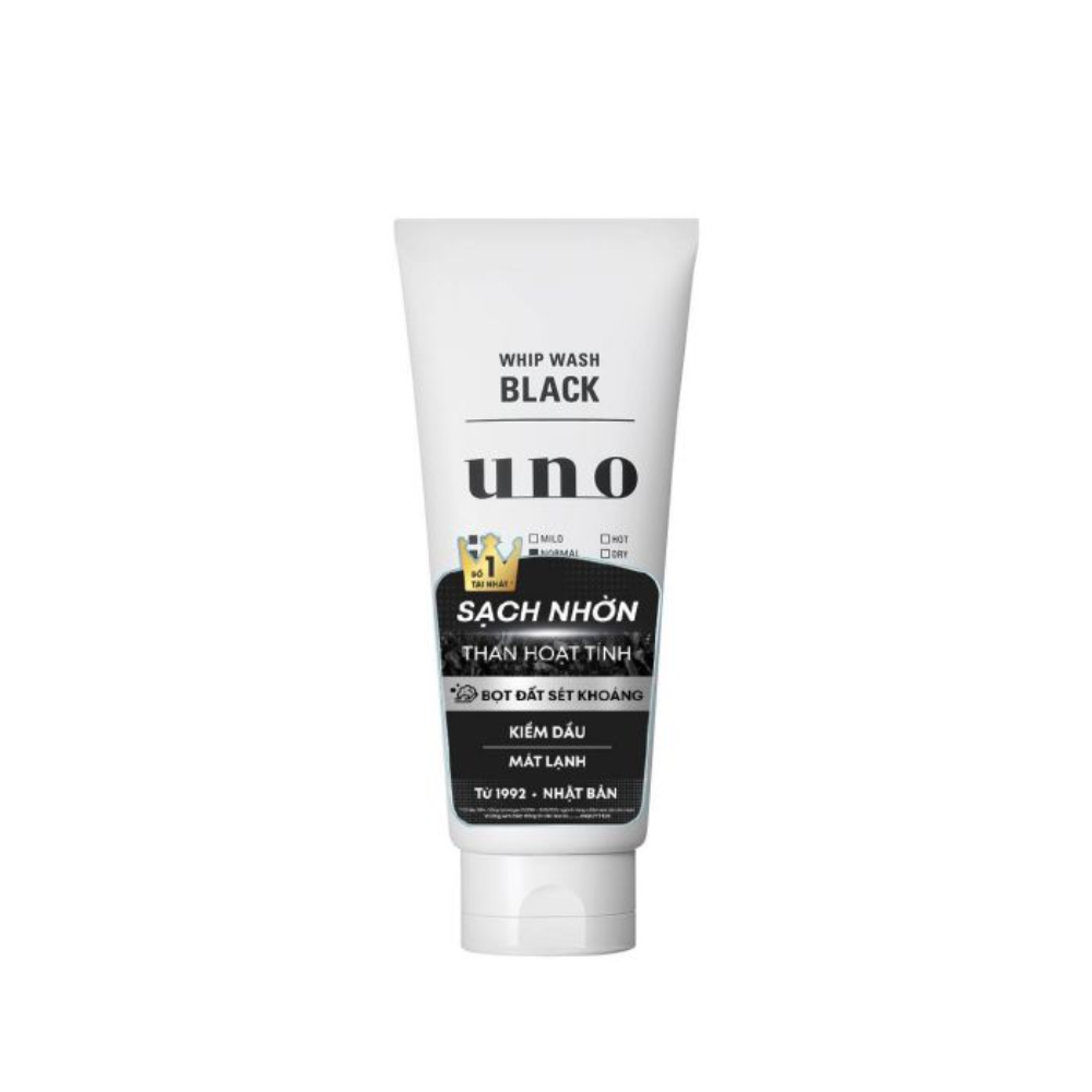 Sữa Rửa Mặt Uno Tạo Bọt Sạch Nhờn Cho Da Dầu 130g Whip Wash Black