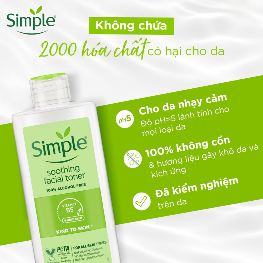 Nước Hoa Hồng Simple Dưỡng Ẩm Cân Bằng Da 200ml Kind to Skin Soothing Facial Toner